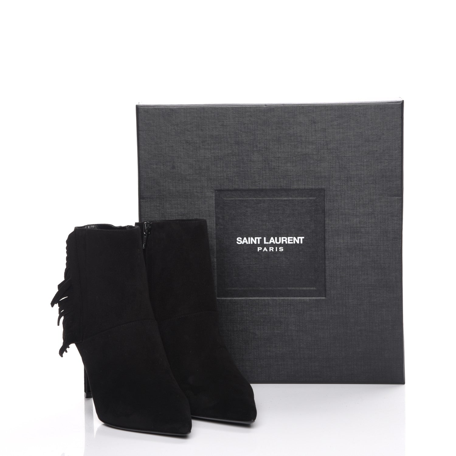 Saint Laurent Suede Fringe Paris Ankle Boots 37 Black 9 of 9