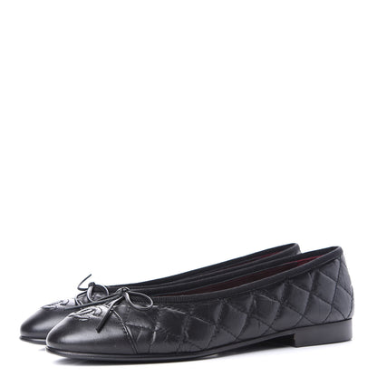 Chanel Aged Calfskin Quilted Cap Toe Ballerina Flats 35.5 Black 3 of 10