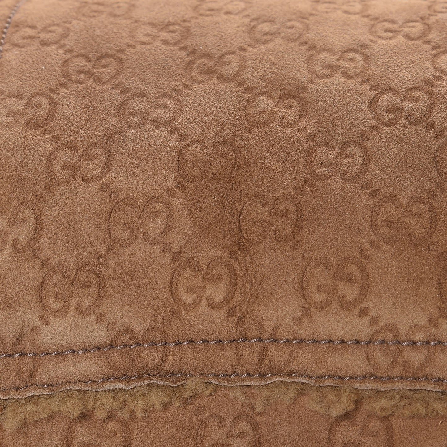 Suede Shearling Guccissima Large Jolicoeur Tote Tan