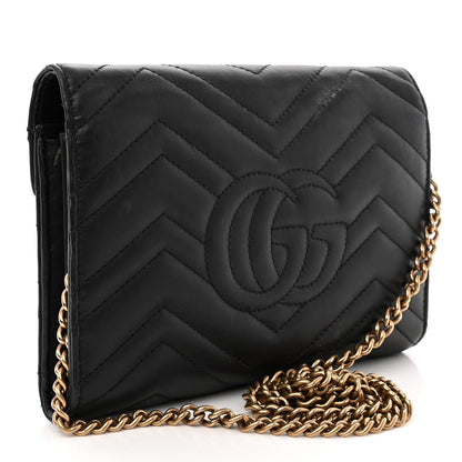 Gucci Calfskin Matelasse GG Marmont Chain Wallet Black 3 of 22
