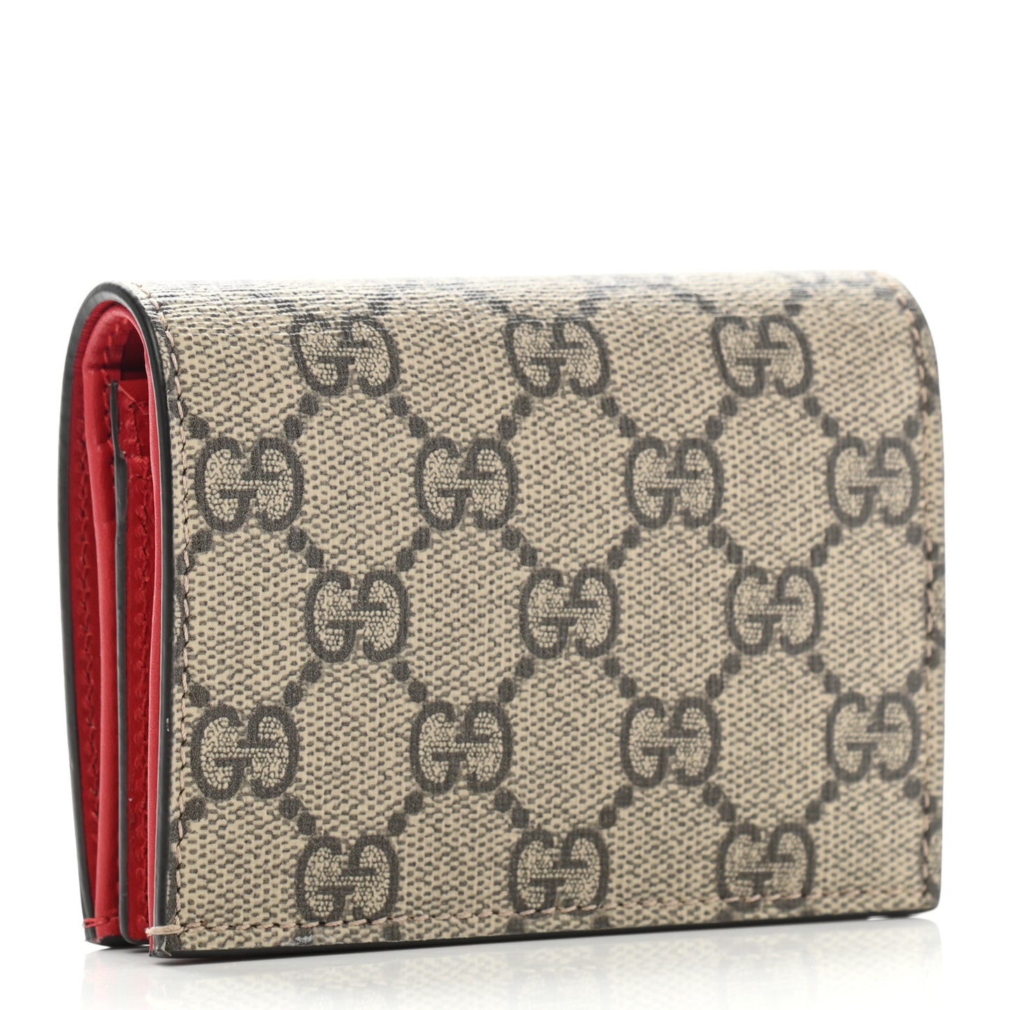 GG Supreme Monogram Cherry Embellished Card Case Wallet Hibiscus Red