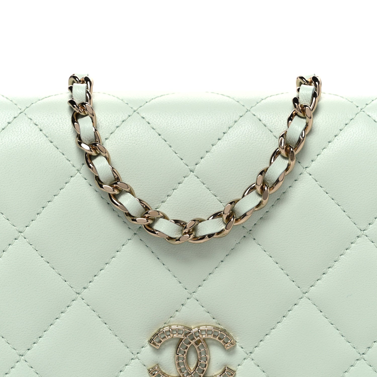 Chanel Lambskin Quilted Textured CC Wallet On Chain WOC Light Green 8 of 11