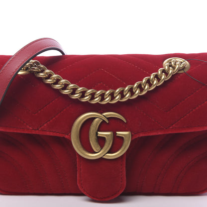 Gucci Velvet Matelasse Mini GG Marmont Shoulder Bag Hibiscus Red 9 of 9