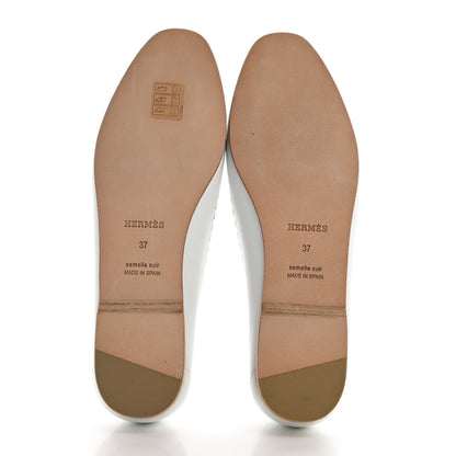 Hermes Calfskin Ovale Moccasin Loafers 37 White 5 of 9