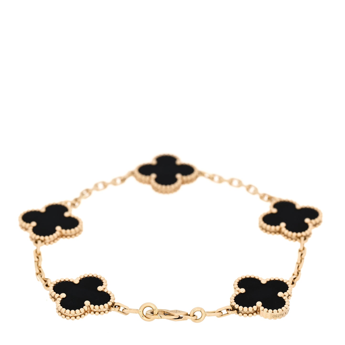 18K Yellow Gold Black Onyx 5 Motifs Vintage Alhambra Bracelet