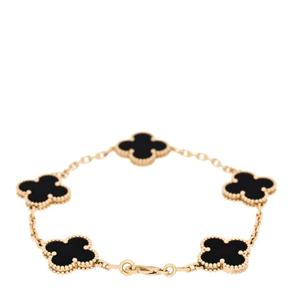 Van Cleef & Arpels 18K Yellow Gold Black Onyx 5 Motifs Vintage Alhambra Bracelet 3 of 7