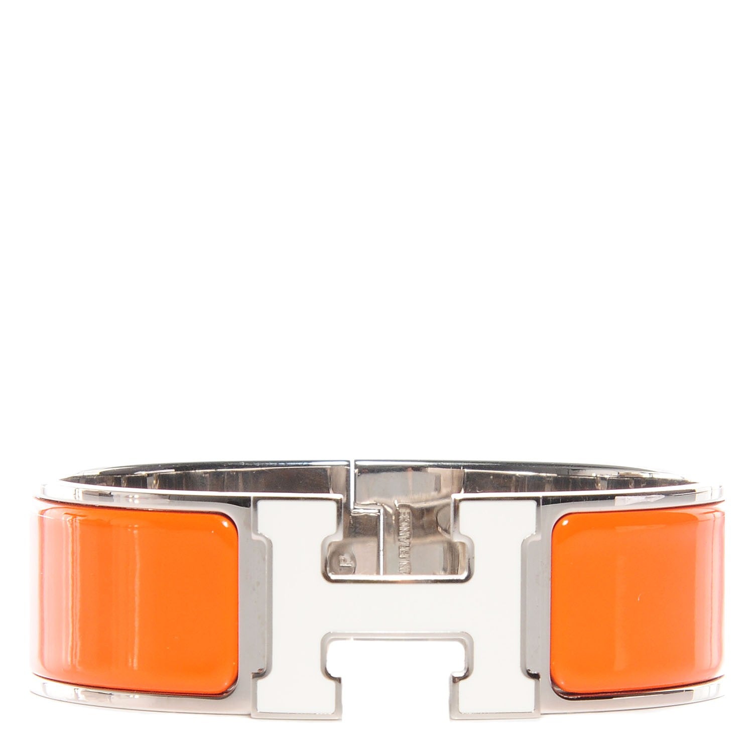 Hermes Enamel Wide Clic Clac H Bracelet PM Orange Blanc 1 of 4