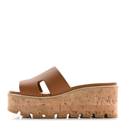 Hermes Calfskin Cork Eze 30 Sandals 37 Marron Glaise 1 of 9