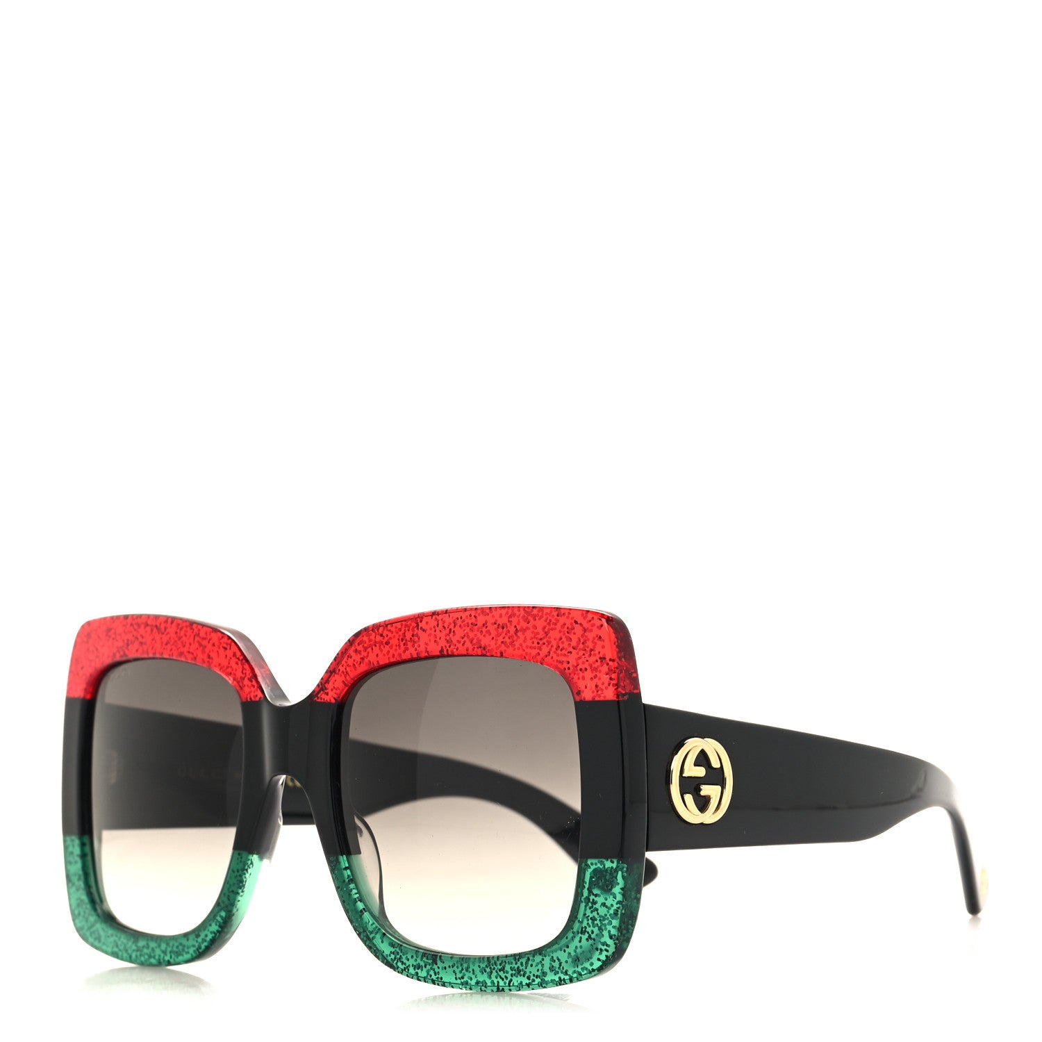 Gucci Acetate Square Frame Sunglasses GG0083S Glitter Red Black Green 1 of 8