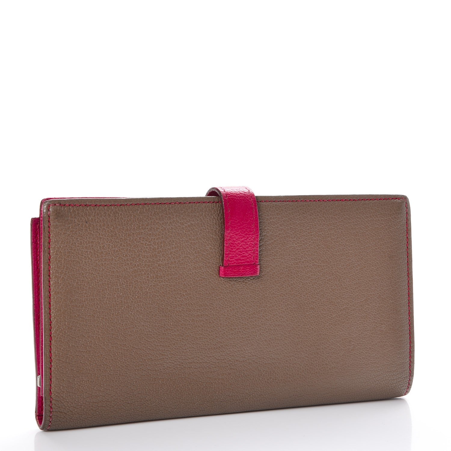 Hermes Chevre Mysore Bi-Color Bearn Gusset Wallet Etoupe Rose Shocking 3 of 7