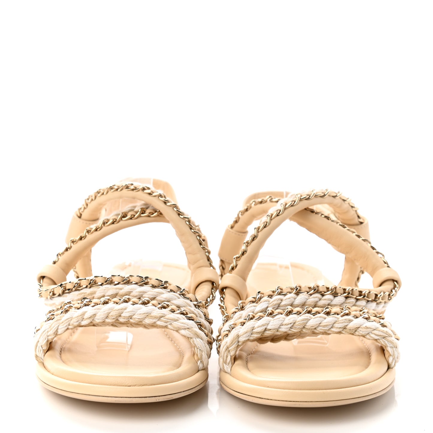 Lambskin Cord Chain Flat Sandals 38 Beige