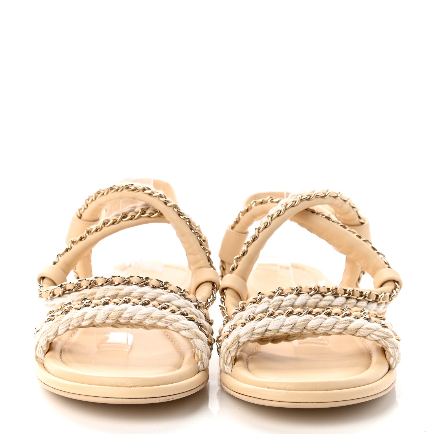 Chanel Lambskin Cord Chain Flat Sandals 38 Beige 2 of 9