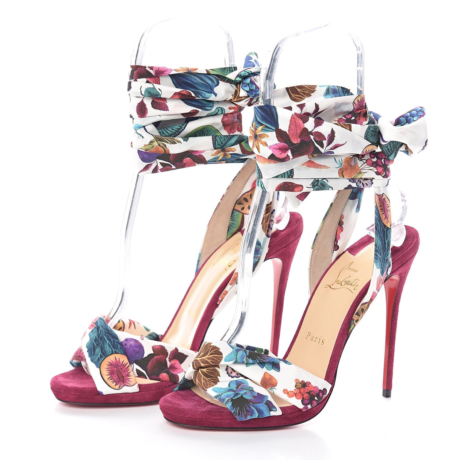 Christian Louboutin Veau Velours Crepe Verger Tres Frais 120 Sandals 39 Figue Multi 3 of 7