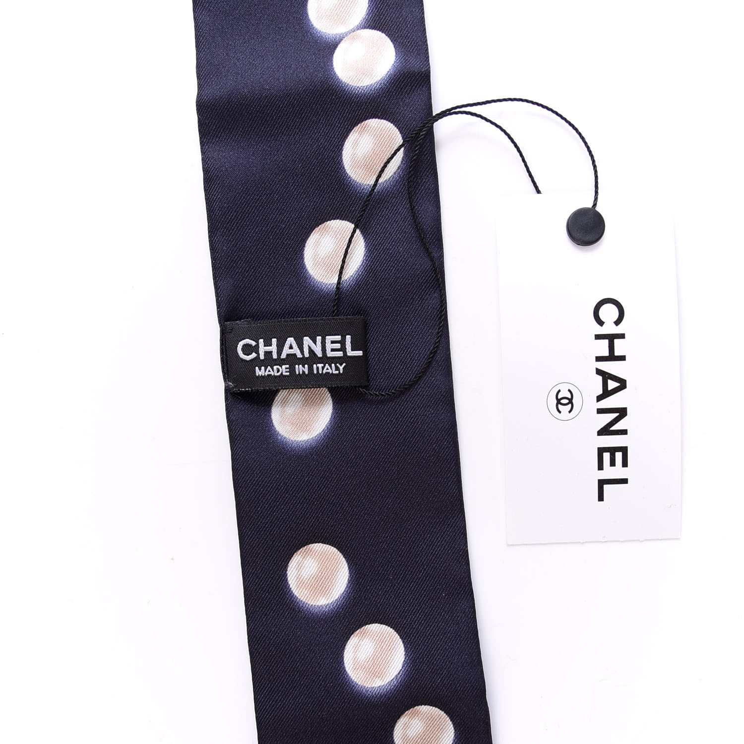 Chanel Silk Pearl CC Slim Bandeau Scarf Navy 3 of 4