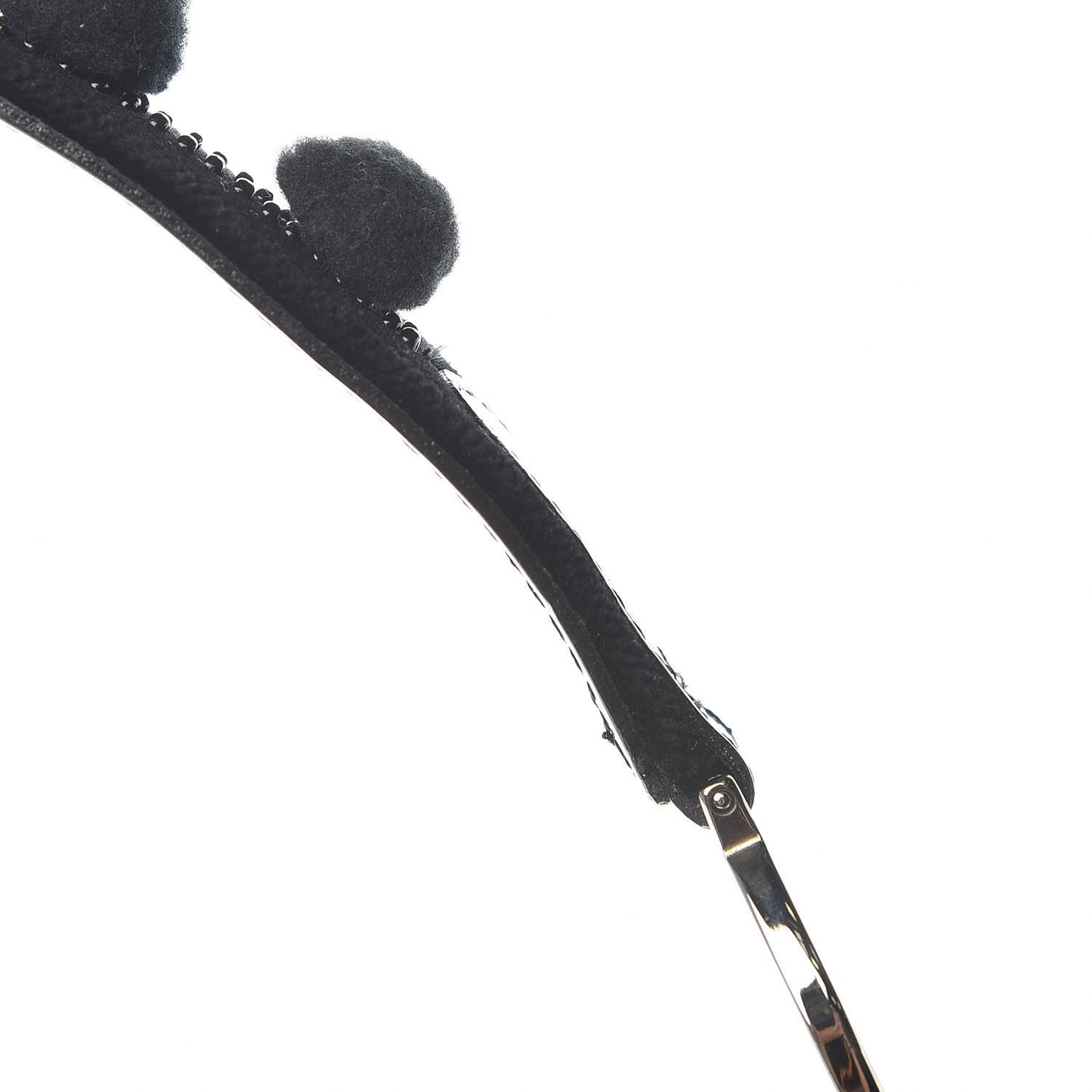 Velvet Nylon Pom Pom Saddle Bag Black