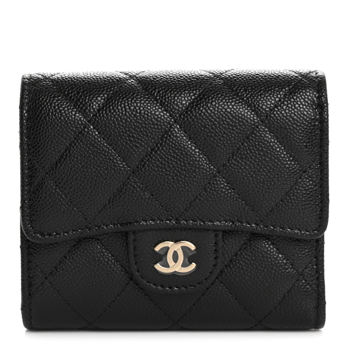 Caviar Quilted Compact Flap Wallet Black