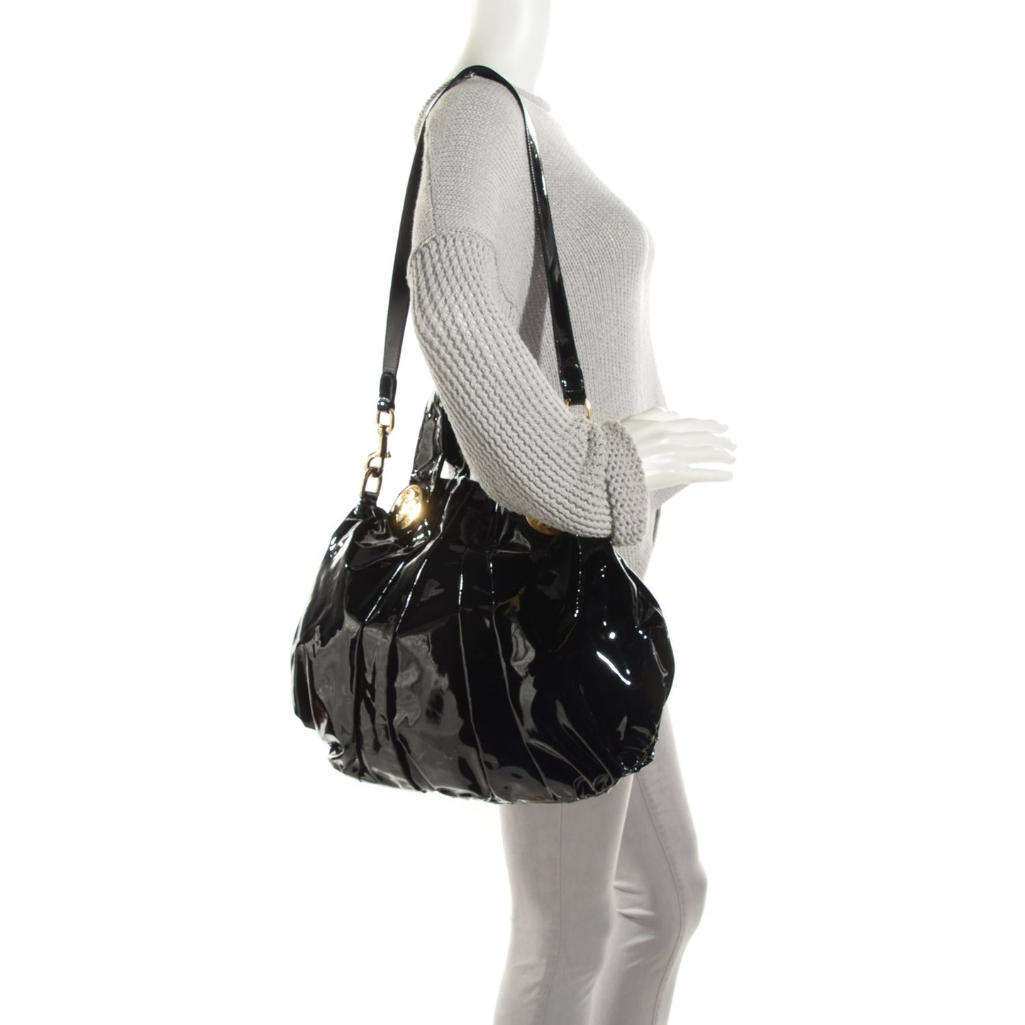 Patent Large Hysteria Top Handle Bag Black