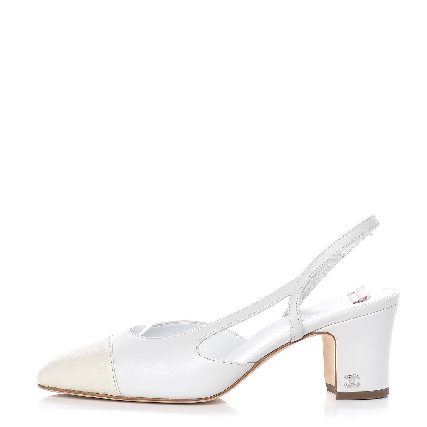 Lambskin Goatskin Cap Toe CC Slingback Sandals 37 White