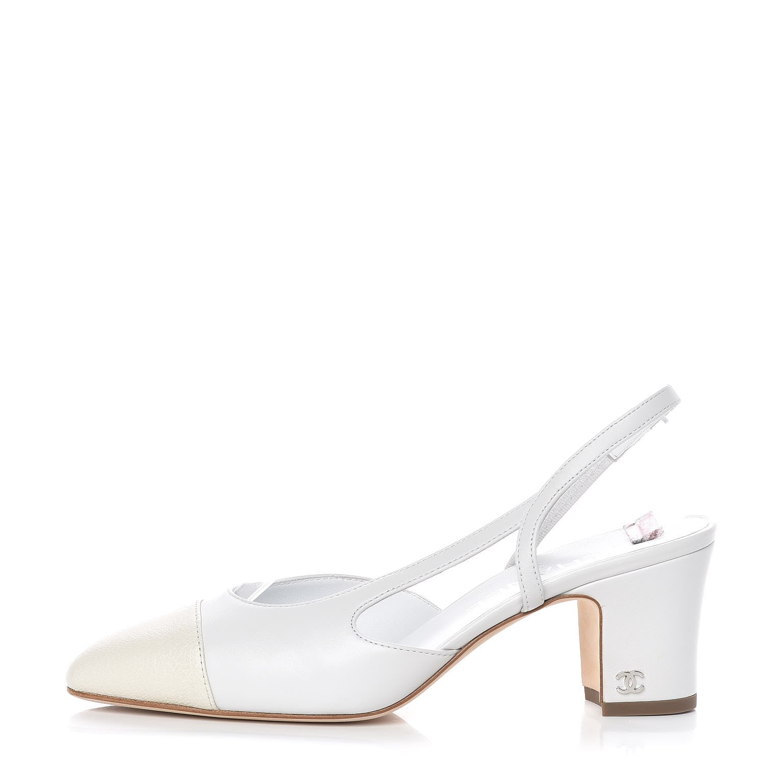 Chanel Lambskin Goatskin Cap Toe CC Slingback Sandals 37 White 1 of 8