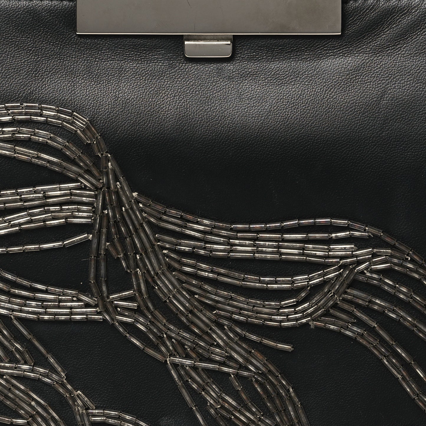 Calfskin Embellished Knuckle Flat Clutch Clutch Black