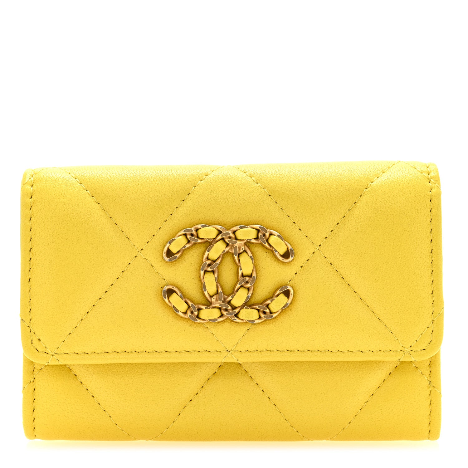 Chanel Lambskin Quilted Chanel 19 Flap Card Holder Yellow 1 of 8