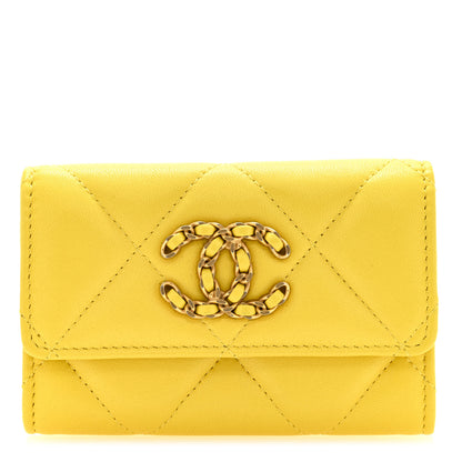 Chanel Lambskin Quilted Chanel 19 Flap Card Holder Yellow 1 of 8
