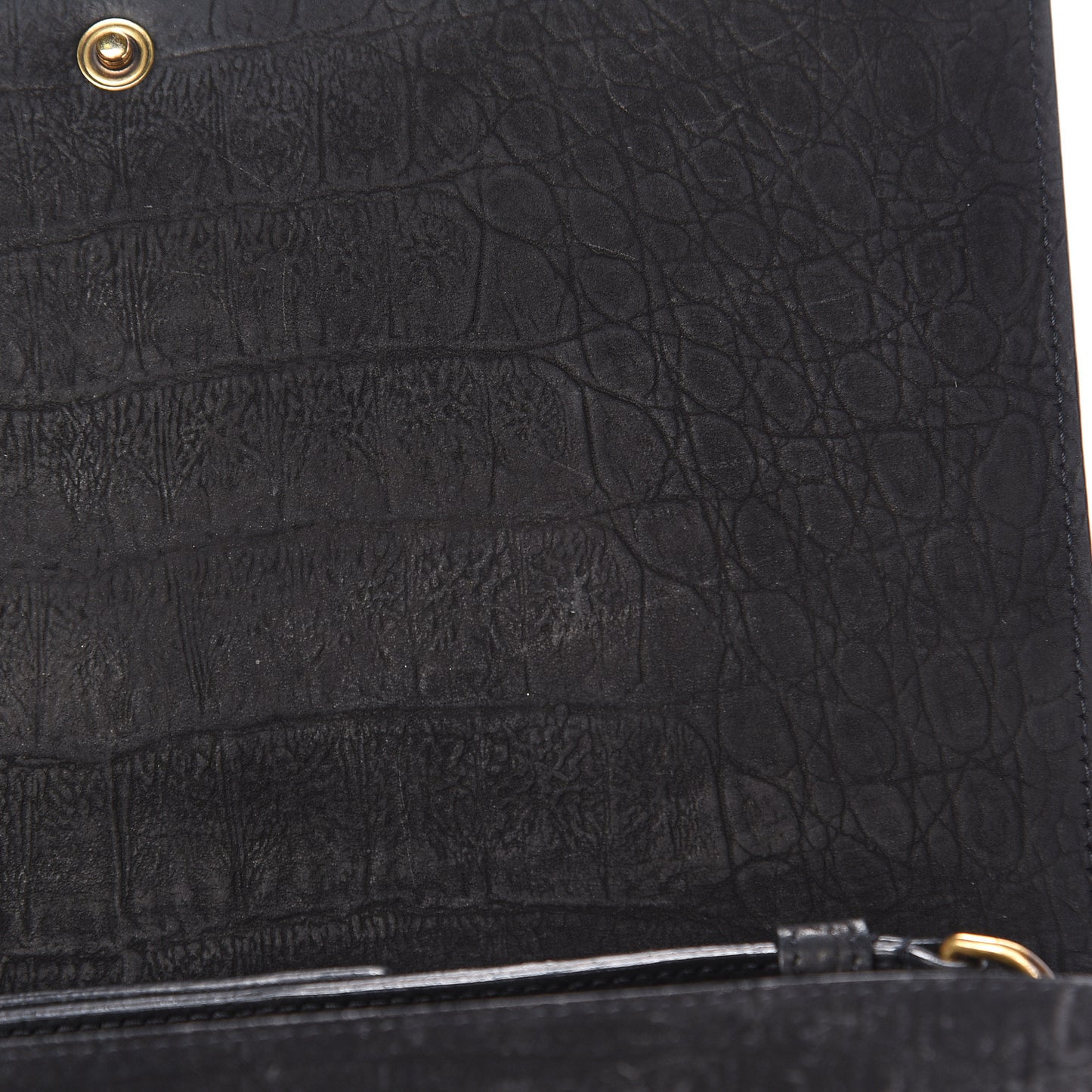 Crocodile Embossed Nubuck Monogram Chain Wallet in Black
