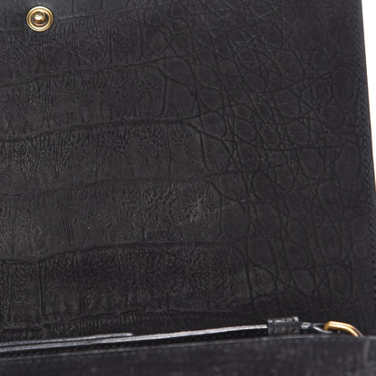 Saint Laurent Crocodile Embossed Nubuck Monogram Chain Wallet in Black 10 of 12