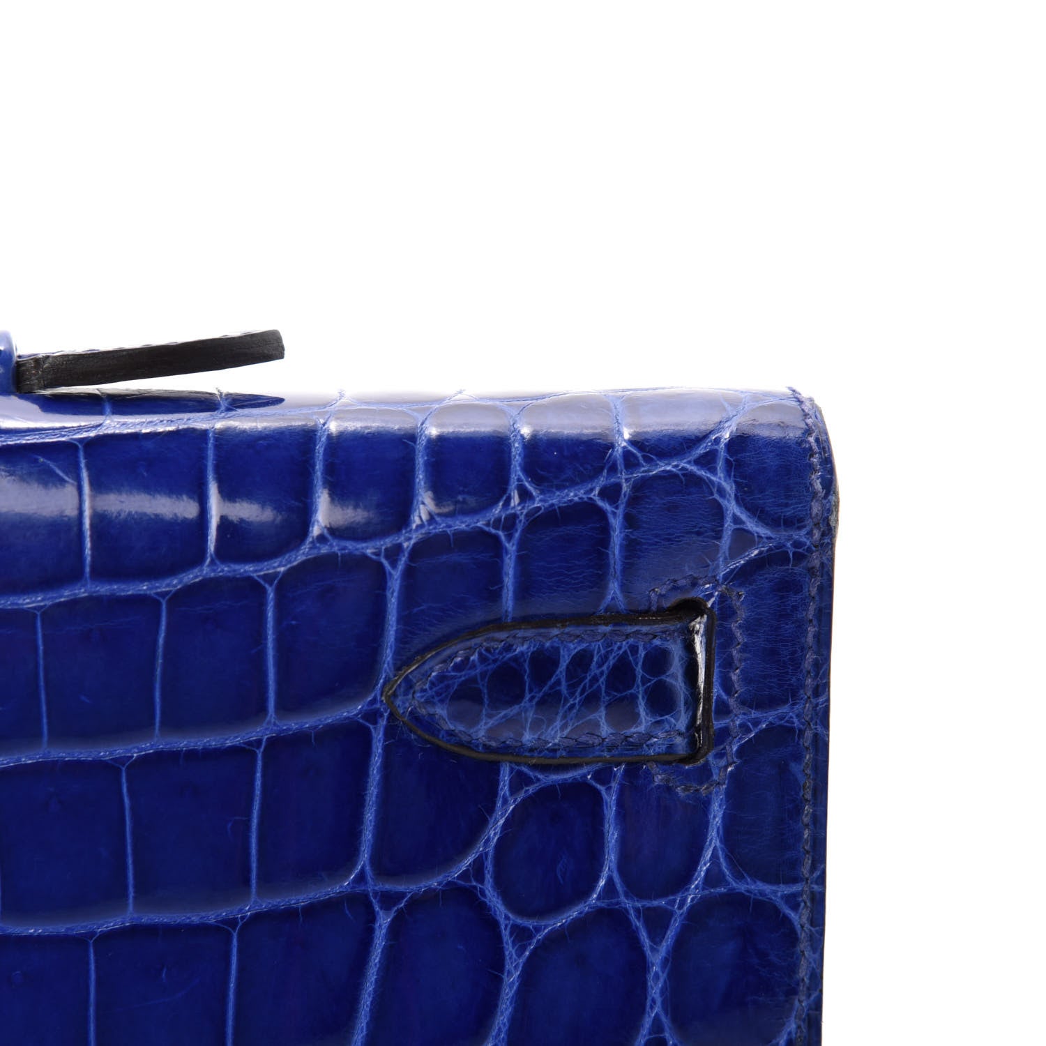 Hermes Shiny Niloticus Crocodile Kelly Cut Pochette Bleu Electrique 12 of 29
