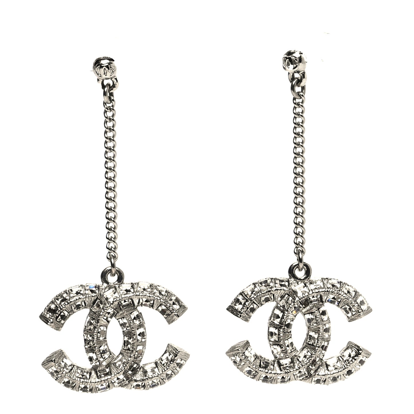 Baguette Crystal CC Drop Earrings Silver