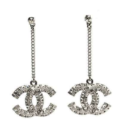 Chanel Baguette Crystal CC Drop Earrings Silver 1 of 3