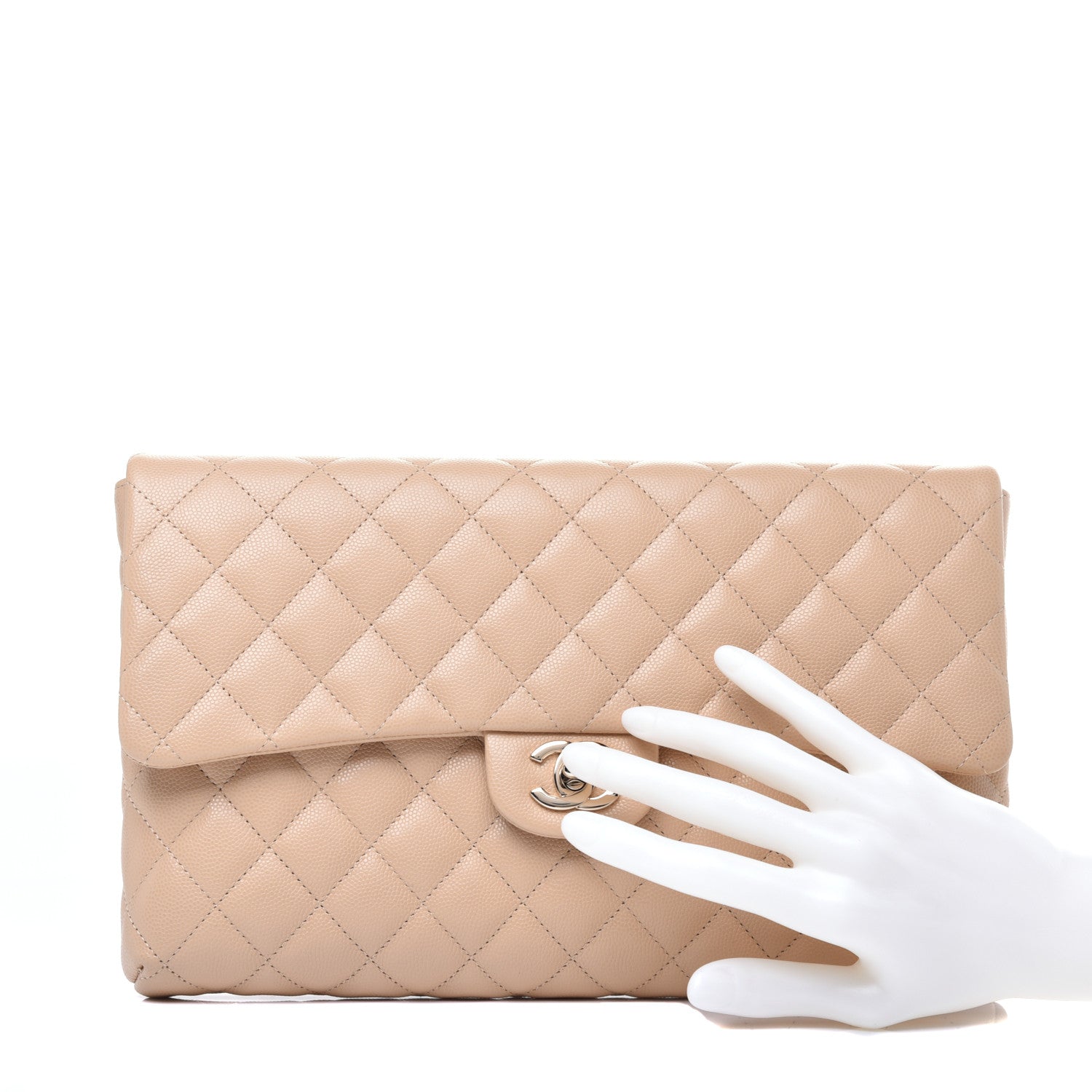 Chanel Caviar Quilted Flap Clutch Beige 2 of 8