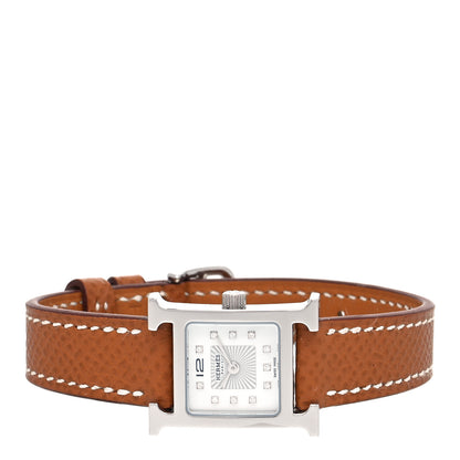 Hermes Stainless Steel Epsom Diamond Mother of Pearl 17.2mm Heure H Hour Quartz Watch Gold 2 of 5
