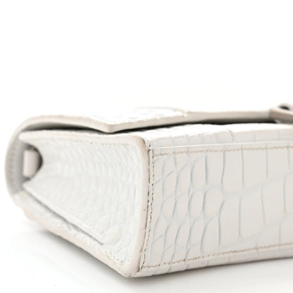Balenciaga Shiny Calfskin Crocodile Embossed Small Hourglass Evening Chain Bag White 10 of 16