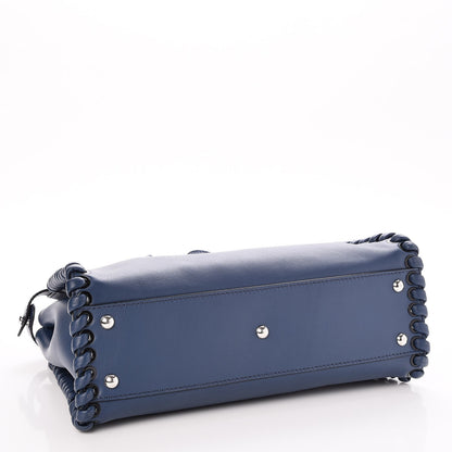 Fendi Calfskin Lace Up Medium Peekaboo Iconic Satchel Blue 5 of 9