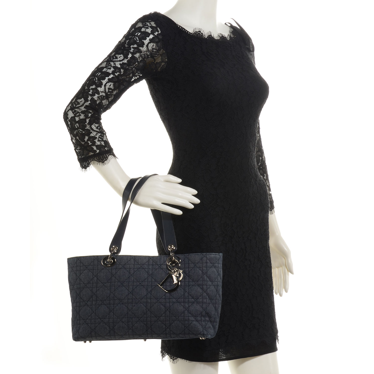 Christian Dior Denim Cannage Lady Dior Shopper Tote Blue 2 of 7