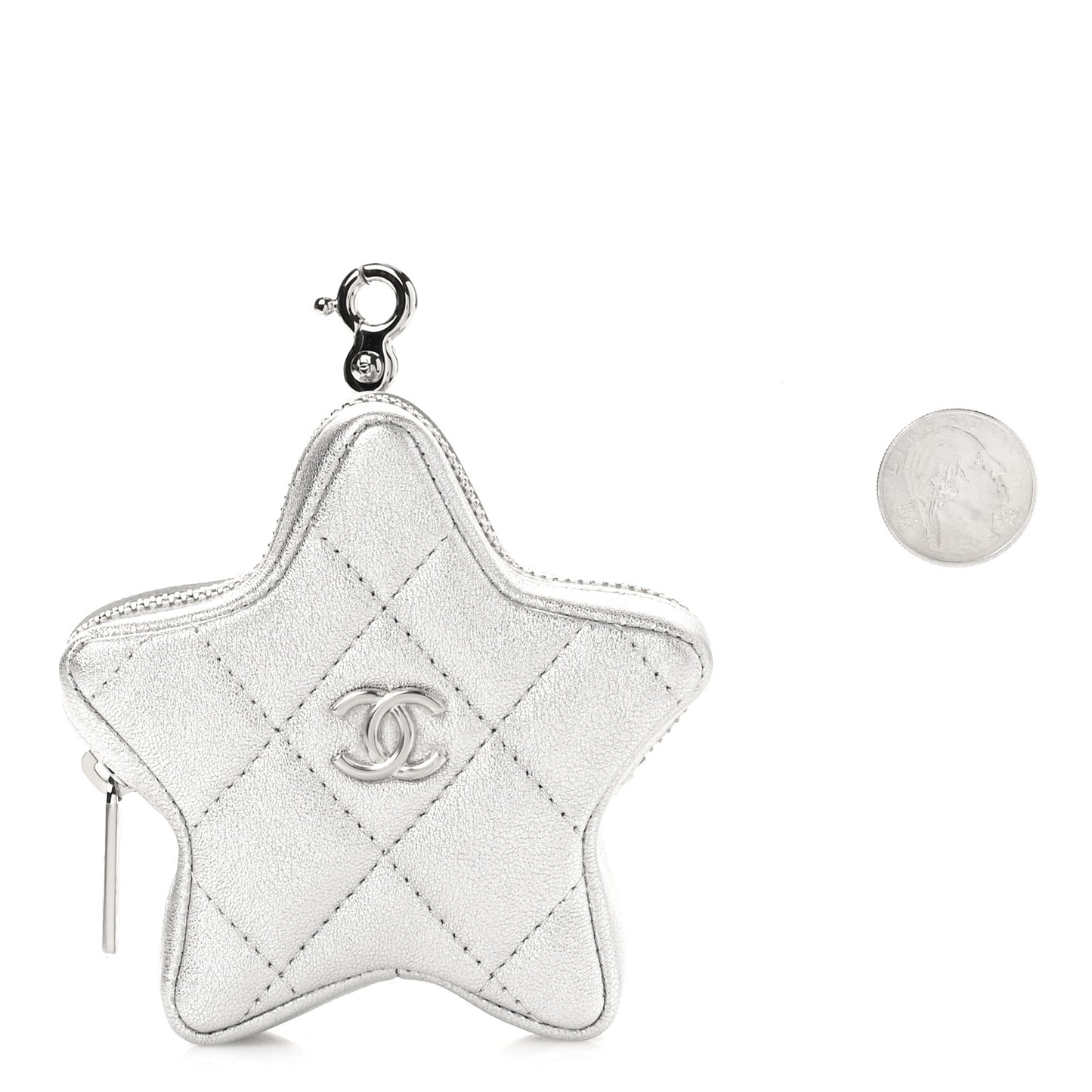 Metallic Lambskin Walk Of Fame Star Clip On Coin Purse Silver