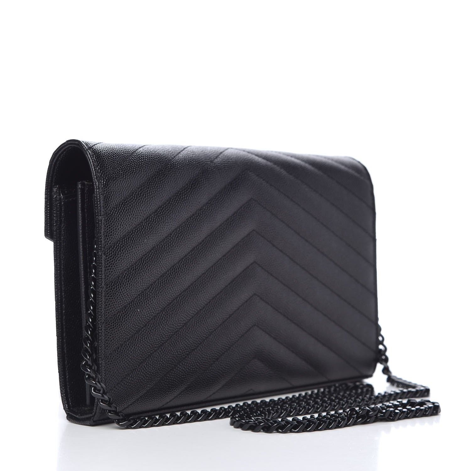 Saint Laurent Grain De Poudre Matelasse Chevron Monogram Chain Wallet Black 3 of 9