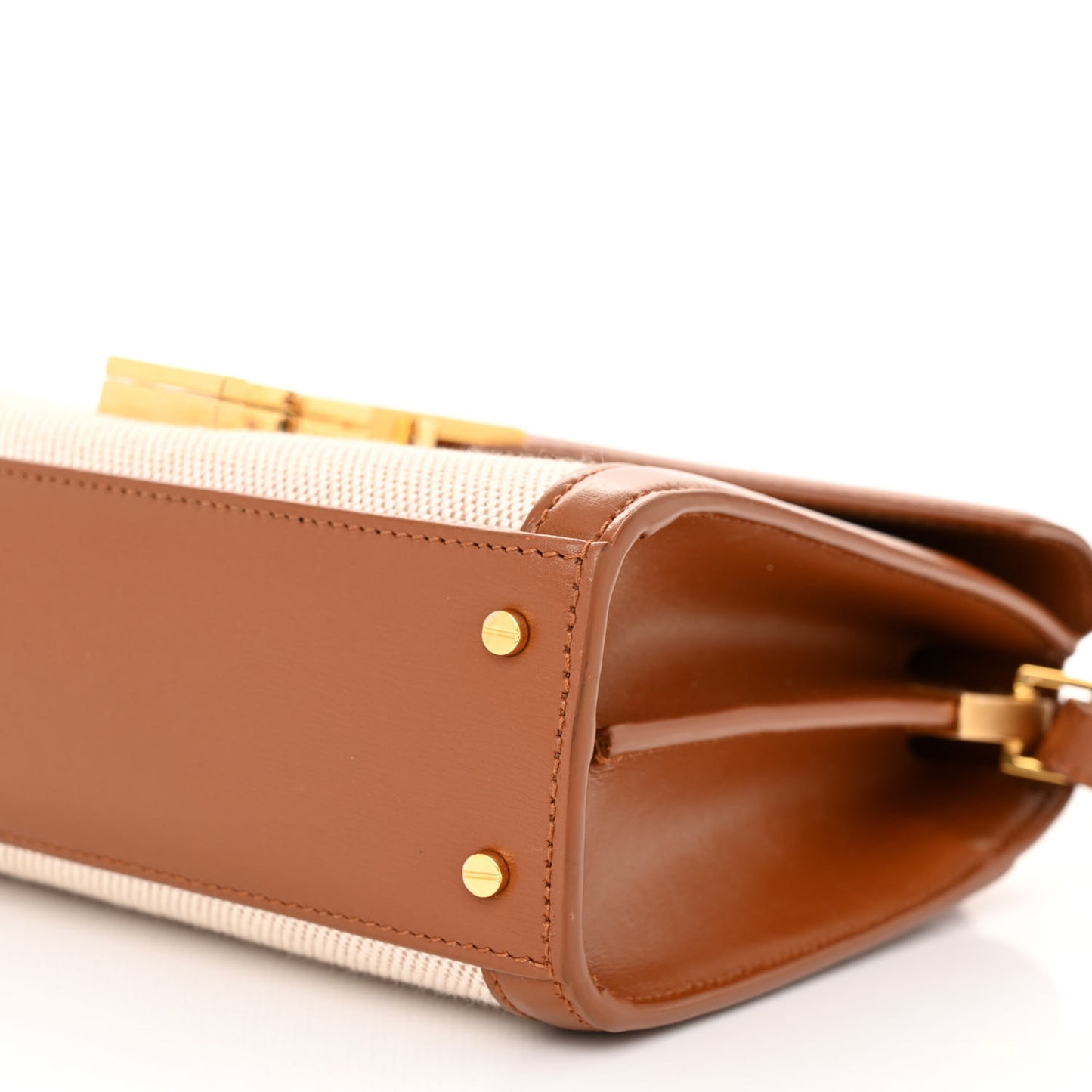 Canvas Calfskin Mini Classic Monogram Cassandra Top Handle Tan Natural
