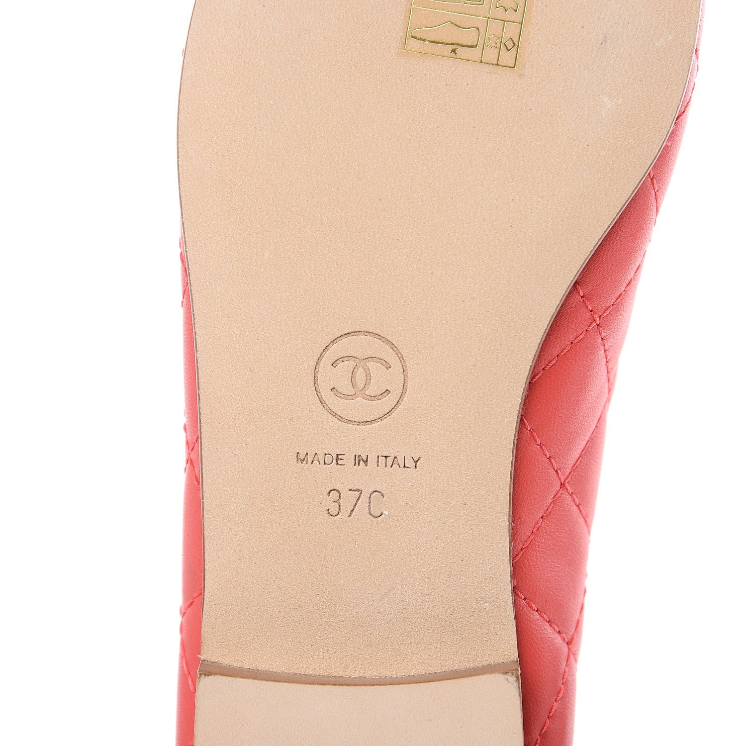 Chanel Lambskin Quilted CC Cap Toe Ballerina Flats 37 Light Red 6 of 9