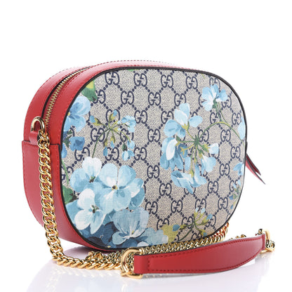 Gucci GG Supreme Monogram Blooms Mini Chain Shoulder Bag Beige Blue Navy Hibiscus Red 3 of 9