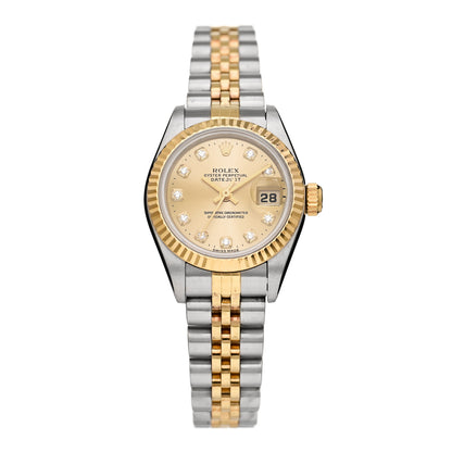 Rolex Stainless Steel 18K Yellow Gold Diamond 26mm Oyster Perpetual Datejust Watch Champagne 69173 1 of 4