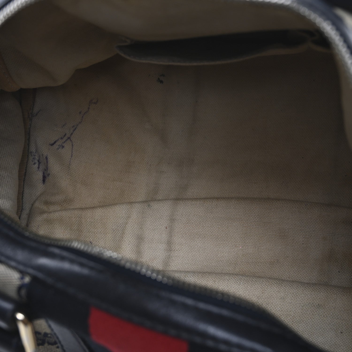 Gucci Monogram Selleria Calfskin Vintage Web Medium Boston Beige Blue 6 of 14
