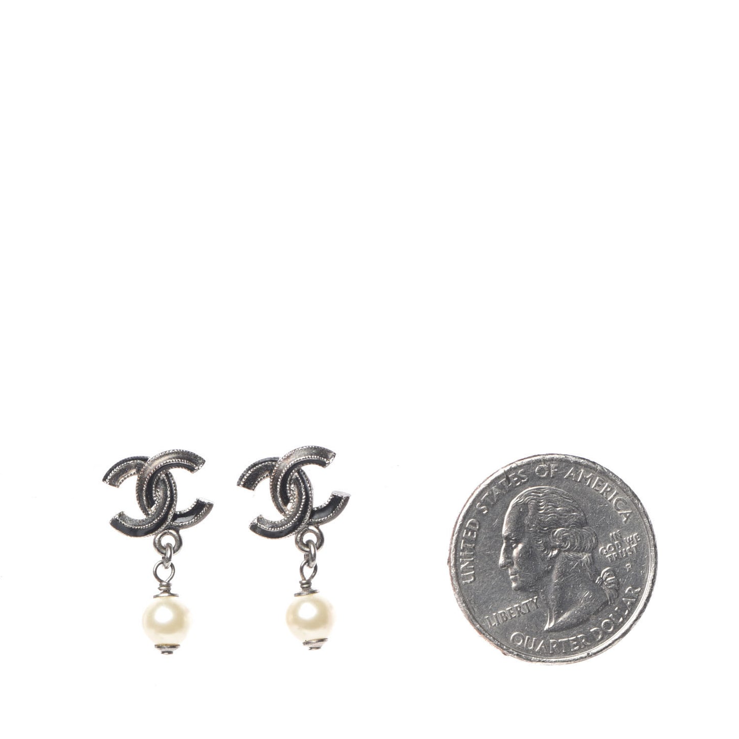 Pearl Enamel CC Drop Earrings Black