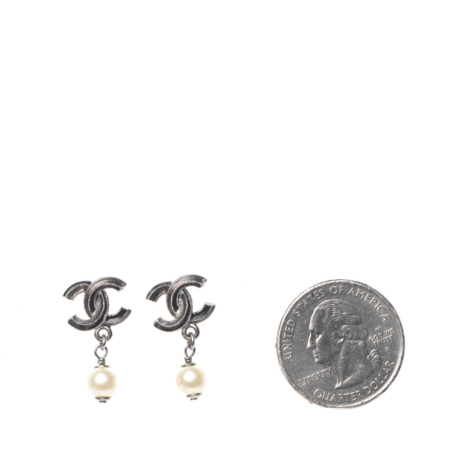 Chanel Pearl Enamel CC Drop Earrings Black 2 of 6