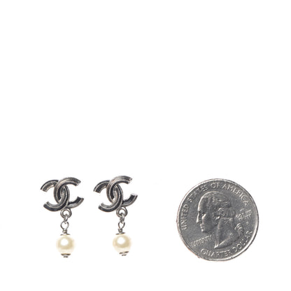 Chanel Pearl Enamel CC Drop Earrings Black 2 of 6