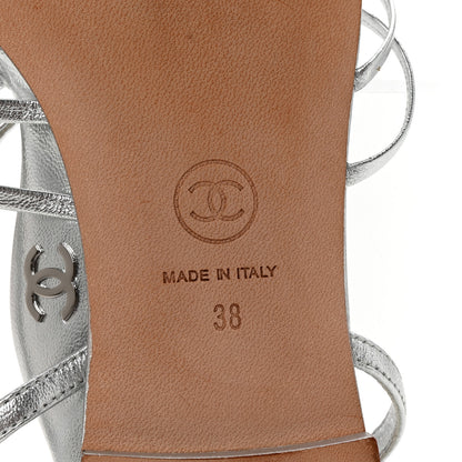 Chanel Laminated Lambskin CC Sandals 38 Silver 7 of 8