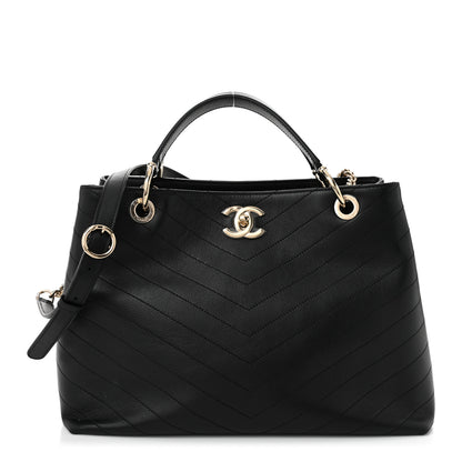 Chanel Calfskin Stitched Large Chevron Chic Shopping Bag Black 1 of 10