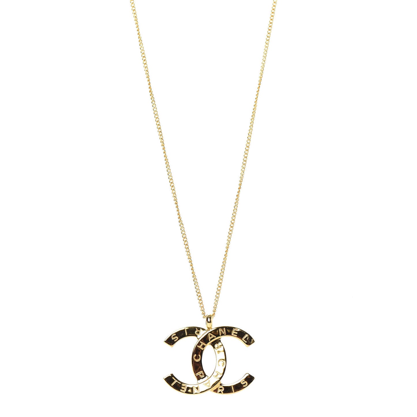 Metal CC Paris Button Necklace Gold
