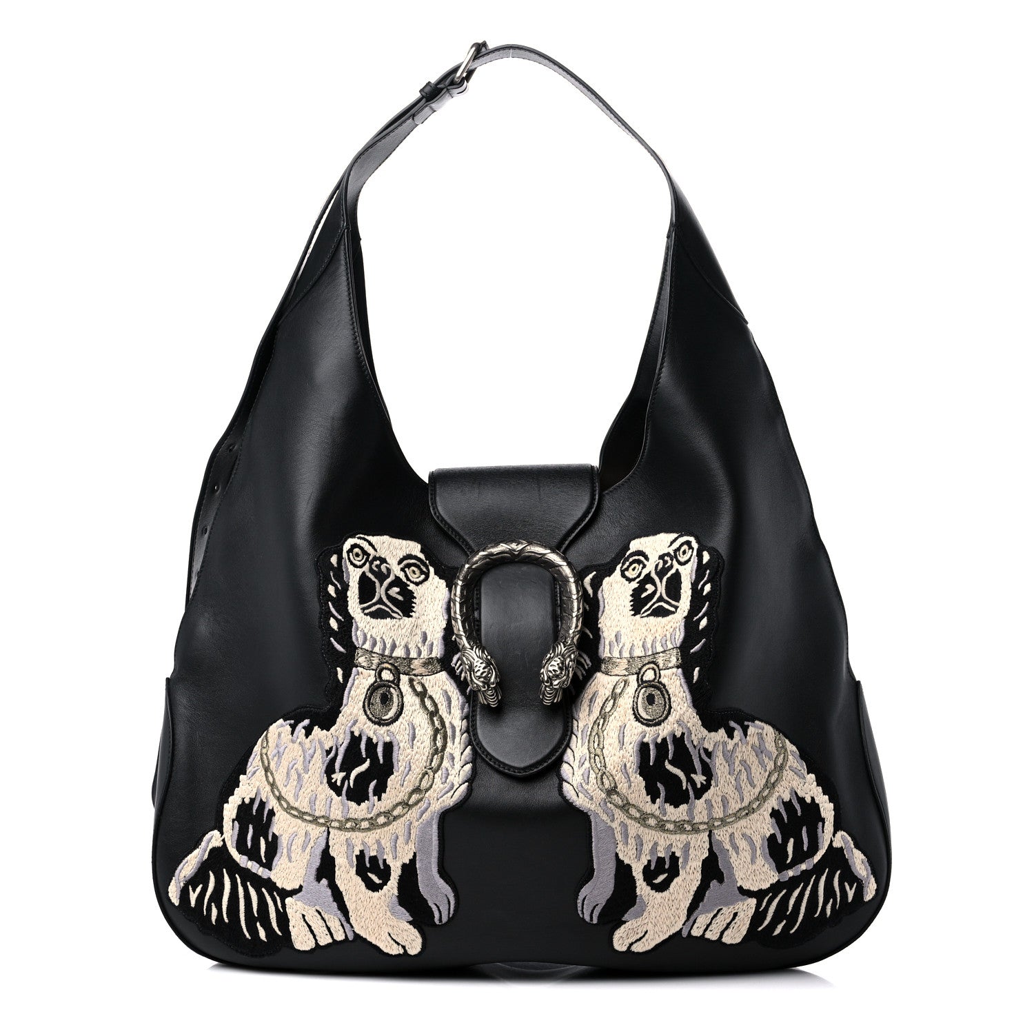 Gucci Calfskin Dog Embroidered Extra Large Dionysus Hobo Black 1 of 15